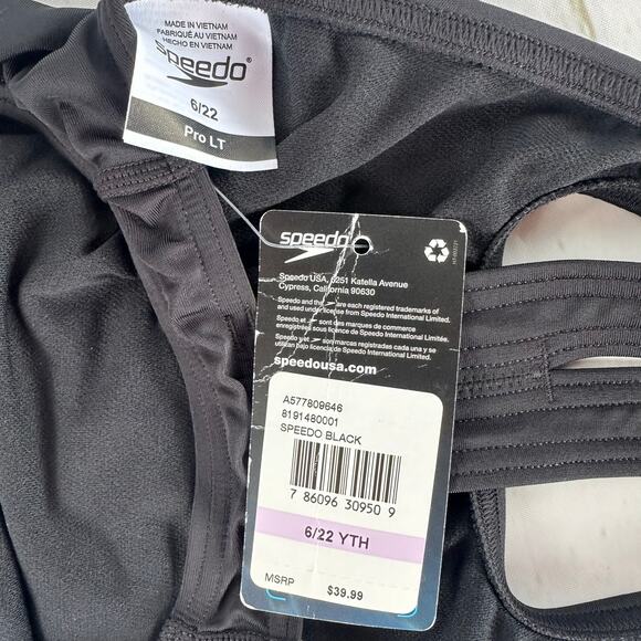 NWT Speedo ProLT One Piece Speedo Black Size 6/22 YOUTH - Picture 7 of 8